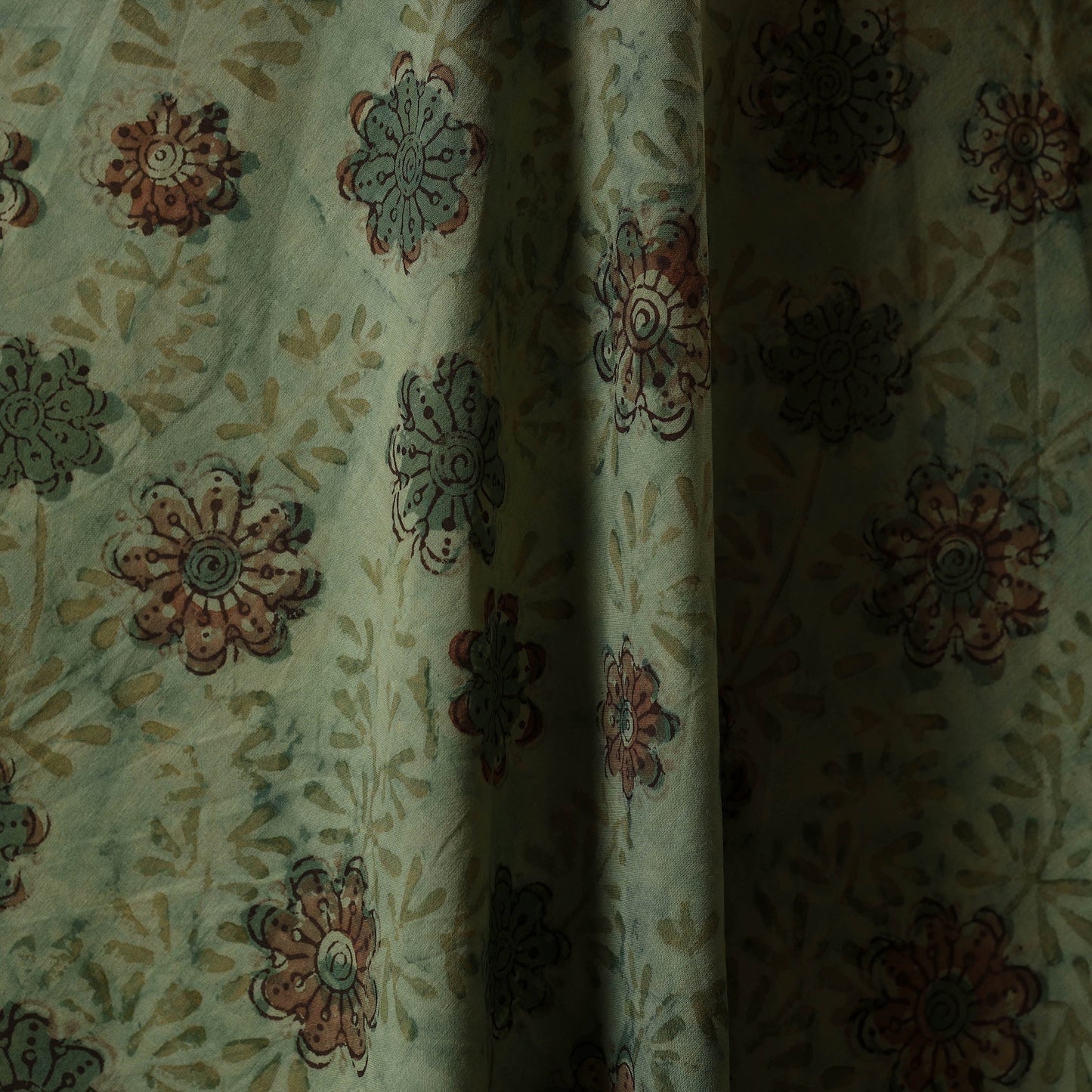 Green - natural dyed bagru dabu fabric 12 - handcrafted