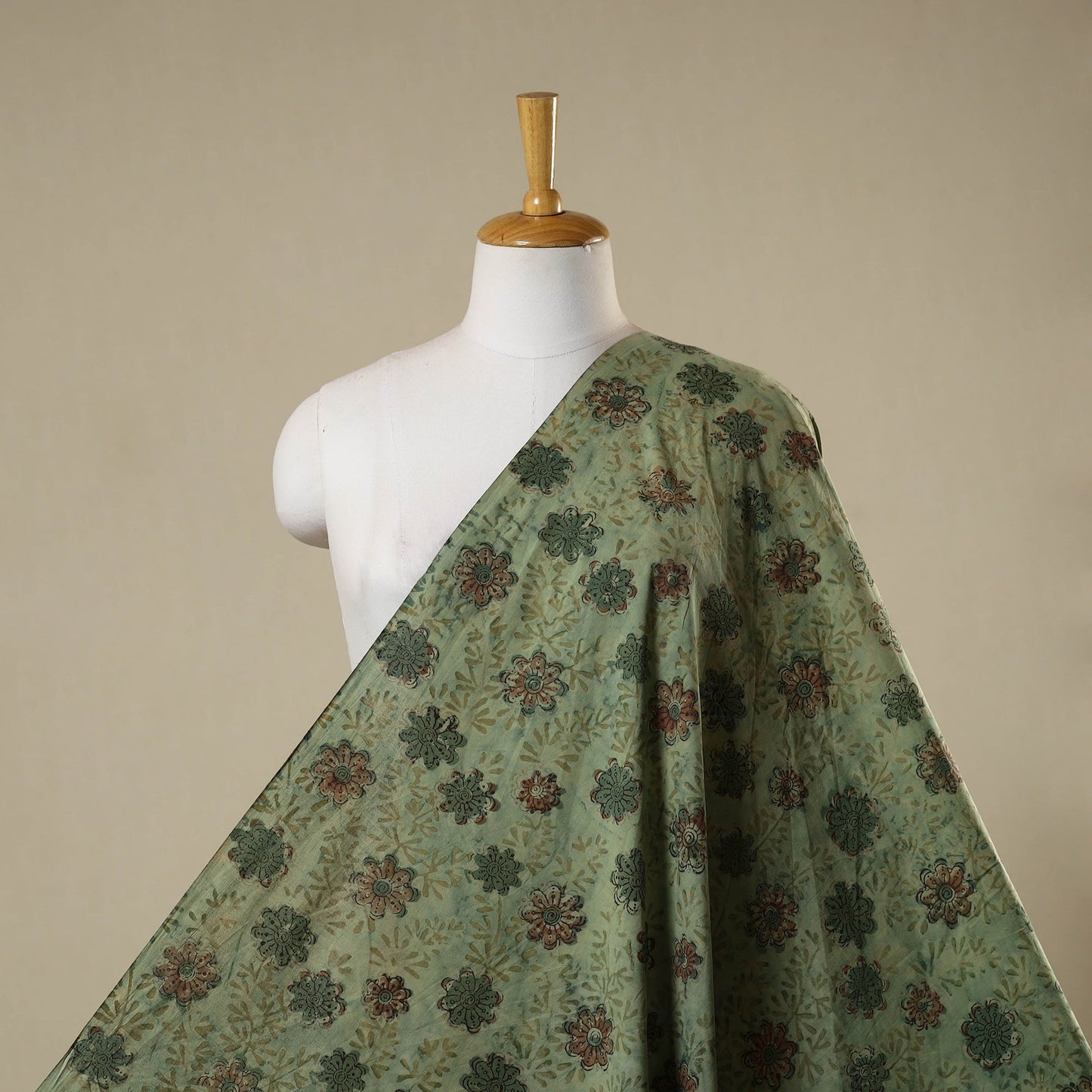 Green - natural dyed bagru dabu fabric 12 - handcrafted