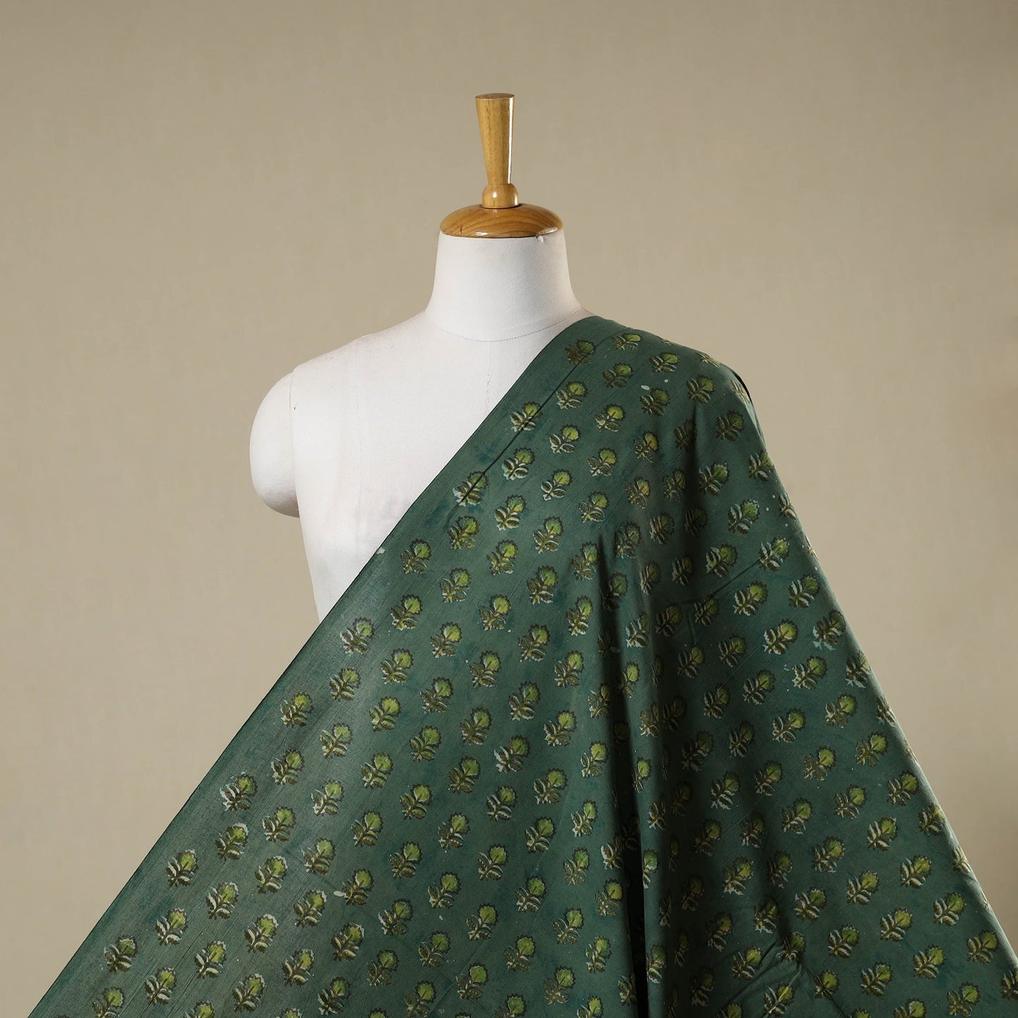 Green - natural dyed bagru dabu fabric 14 - handcrafted