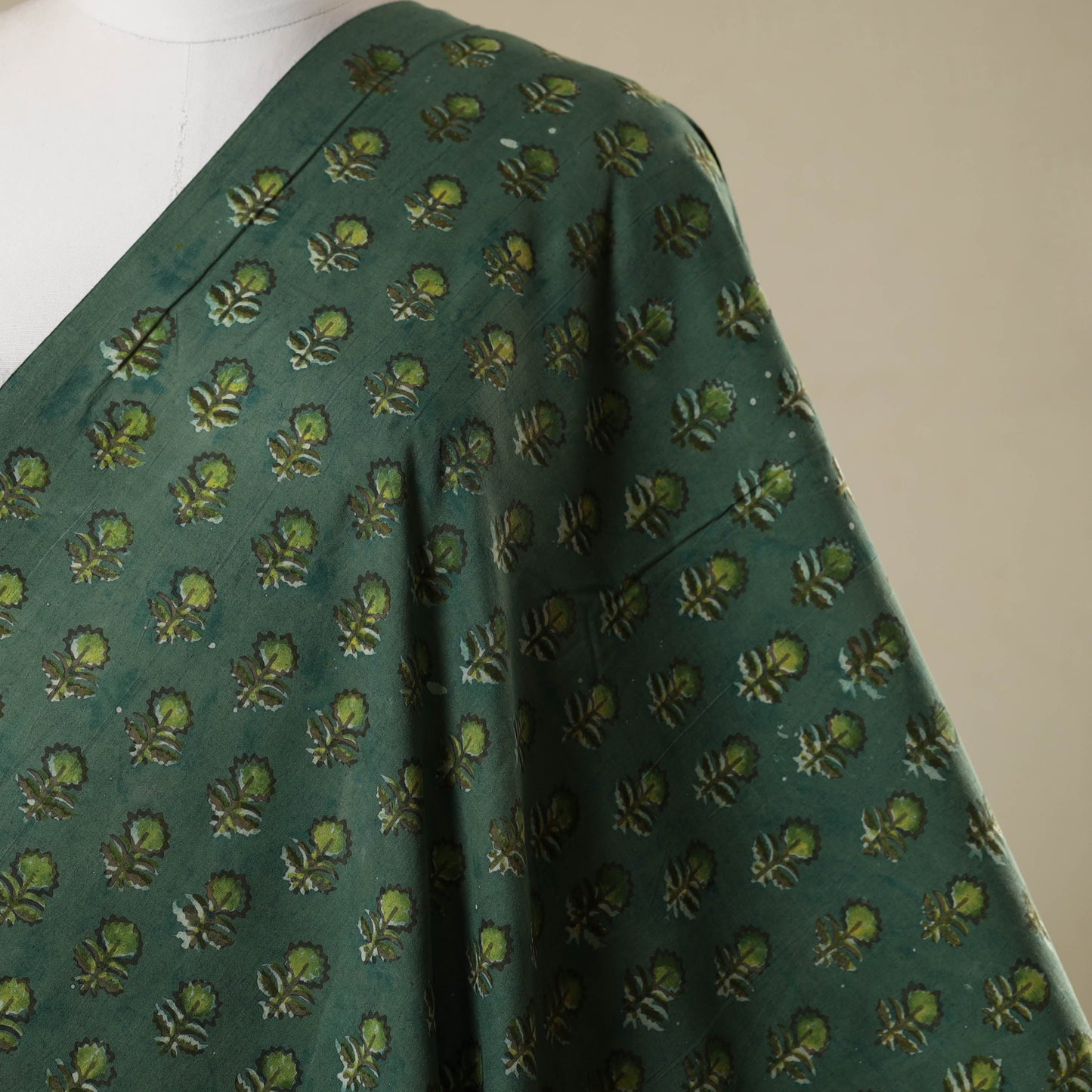 Green - natural dyed bagru dabu fabric 14 - handcrafted
