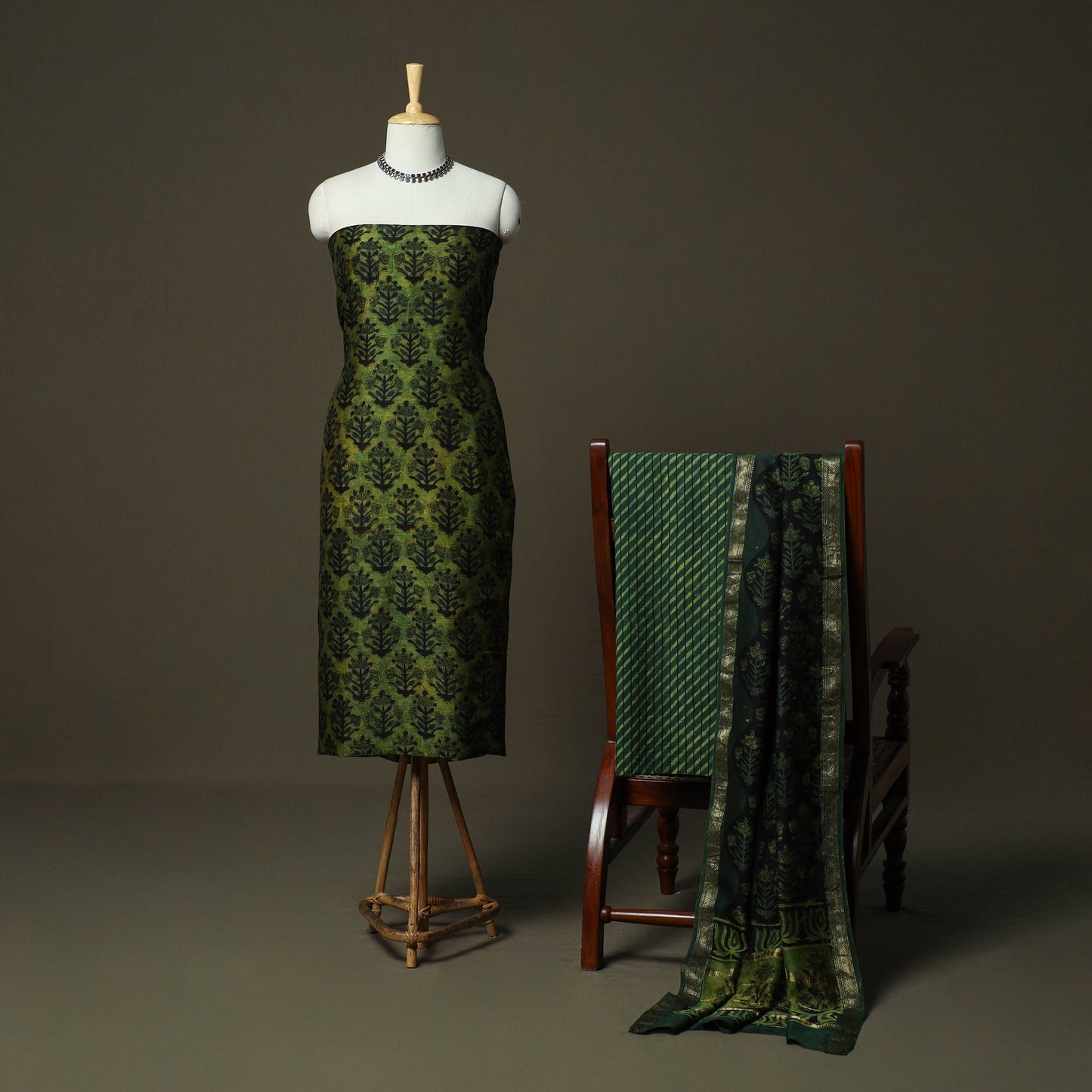 Natural dyed block print maheshwari silk jahota 3pc