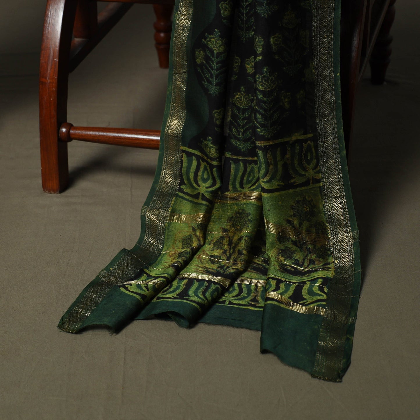 Natural dyed block print maheshwari silk jahota 3pc