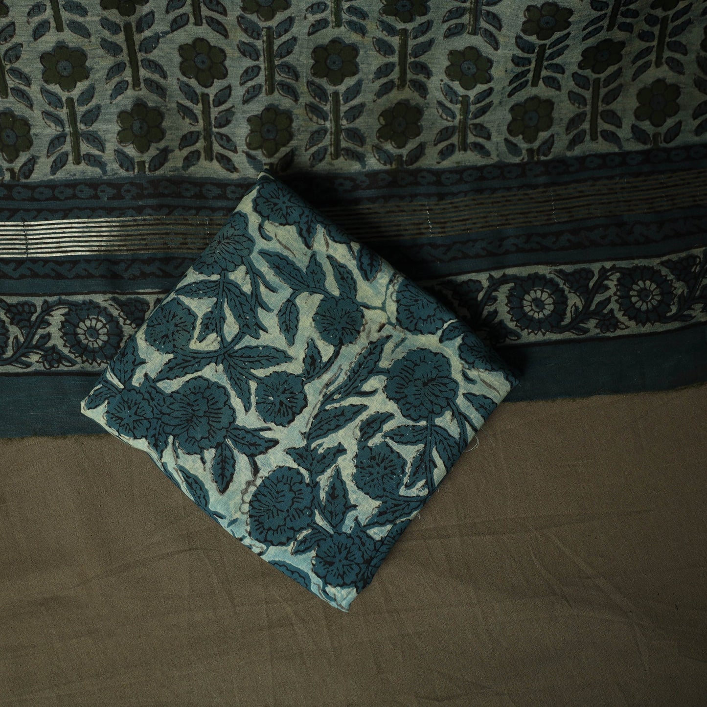 Natural dyed block print maheshwari silk vanaspati bagru