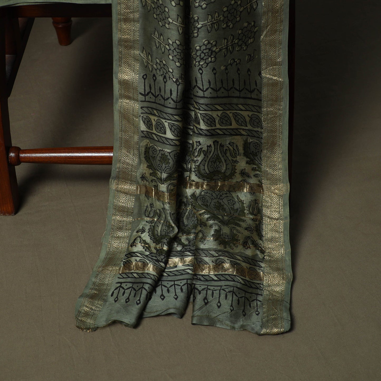 Natural dyed block print maheshwari silk vanaspati bagru