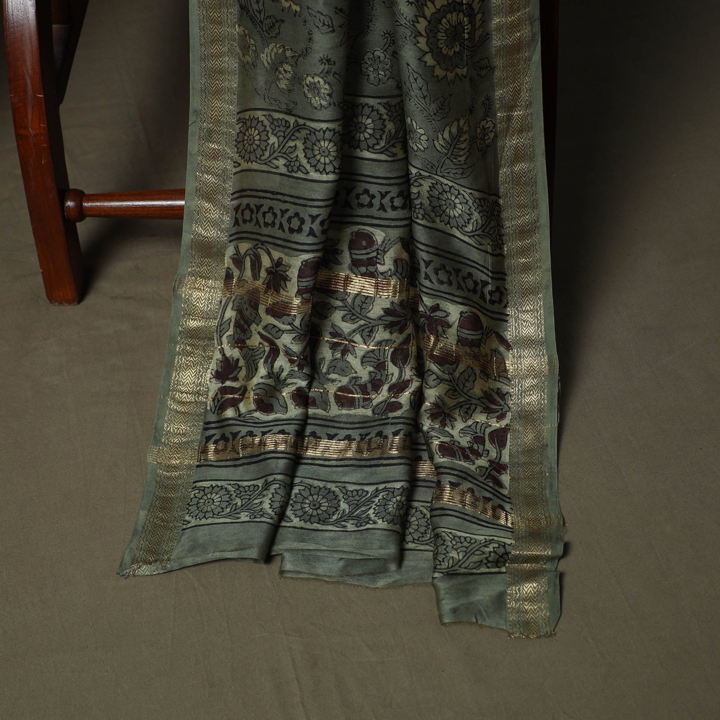 Natural dyed block print maheshwari silk vanaspati bagru