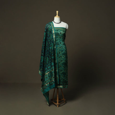 Natural dyed block print maheshwari silk vanaspati bagru