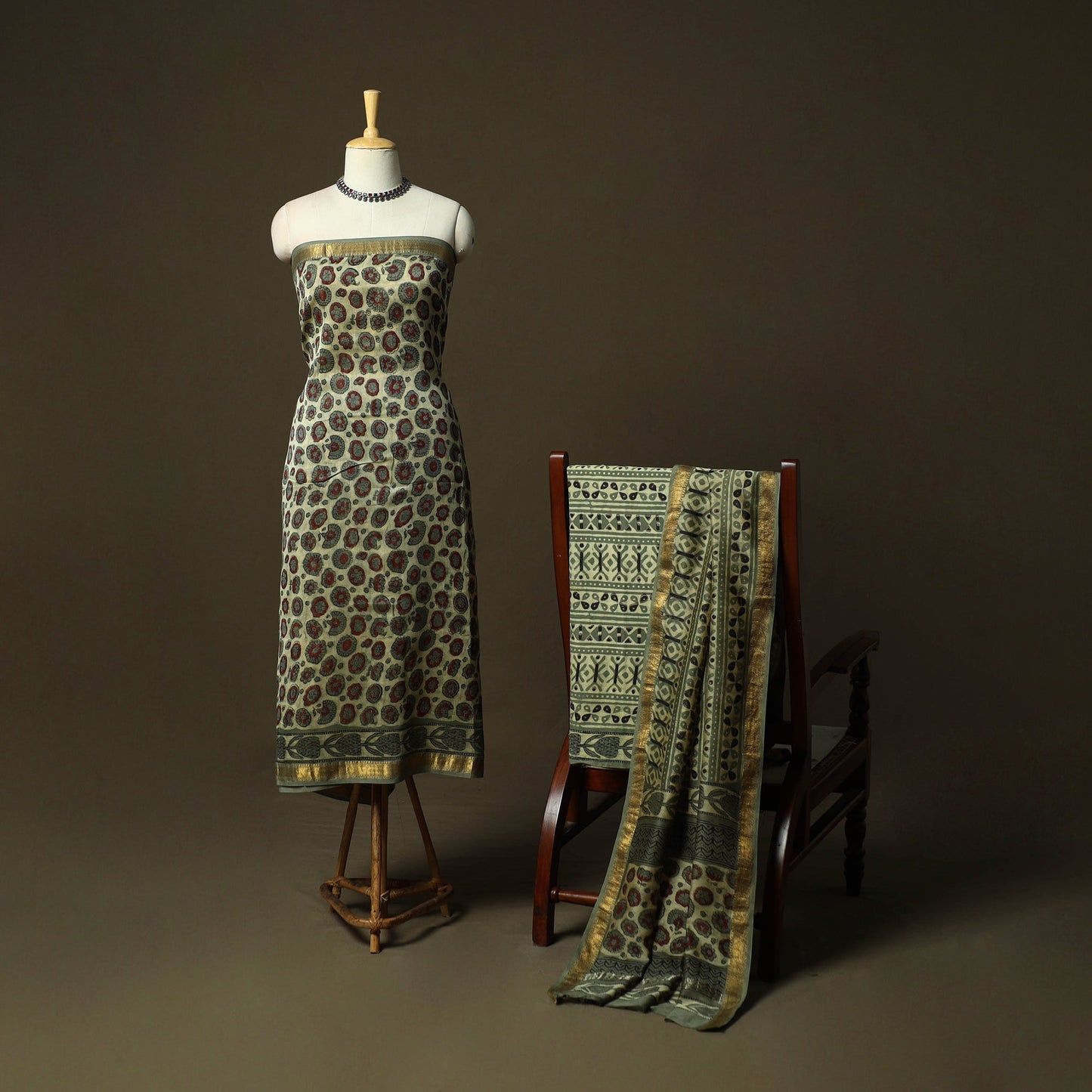 Natural dyed block print maheshwari silk vanaspati bagru