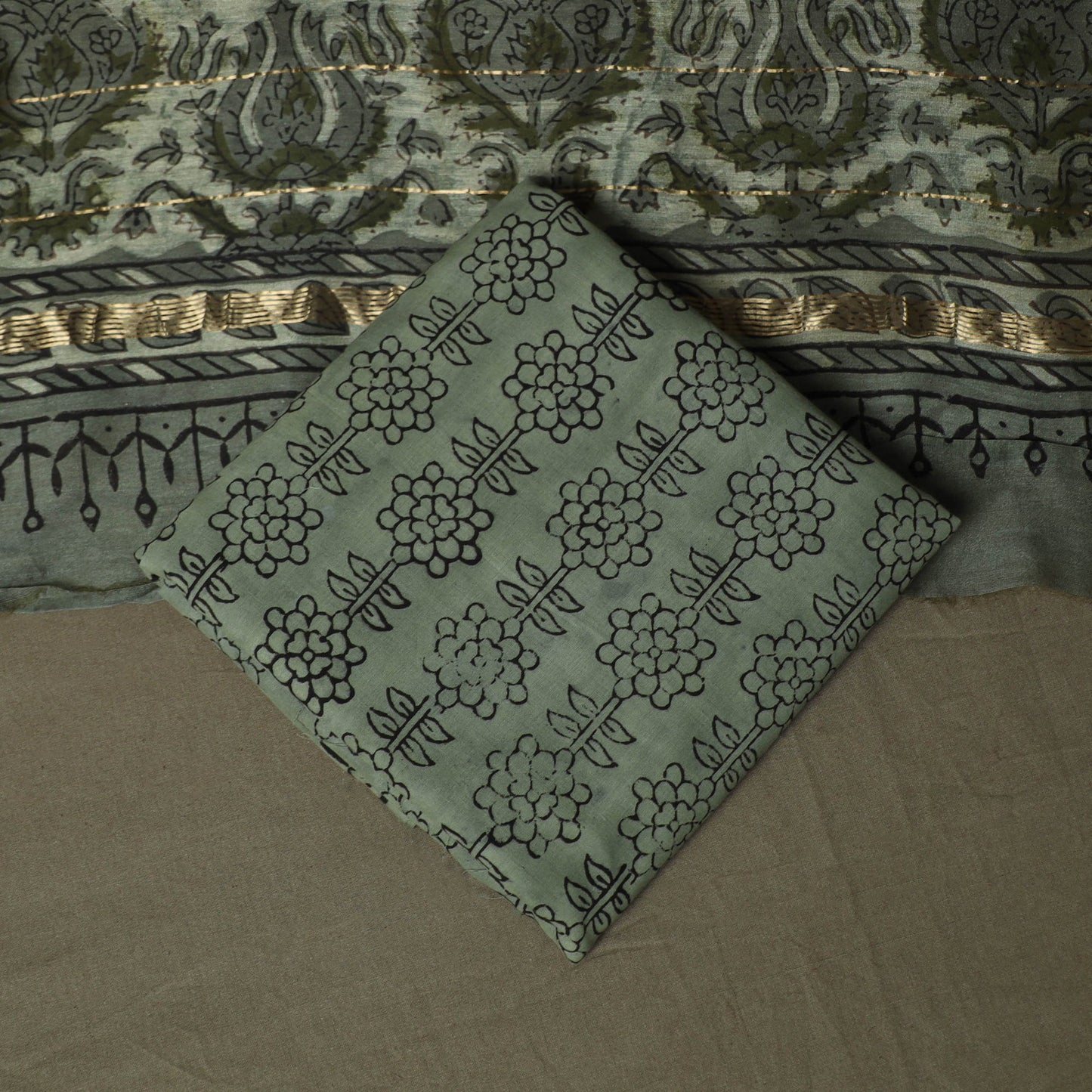 Natural dyed block print maheshwari silk vanaspati bagru