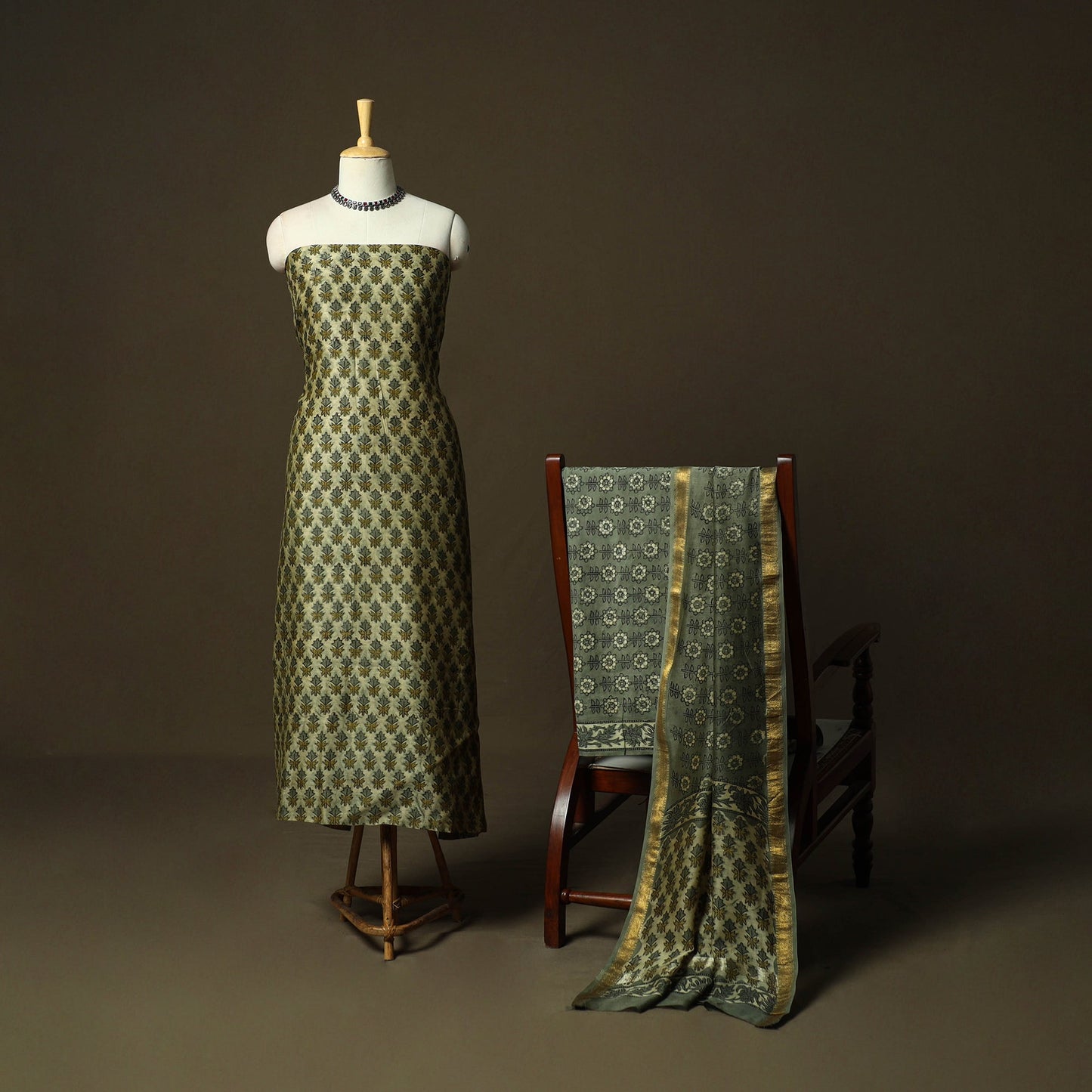 Natural dyed block print maheshwari silk vanaspati bagru