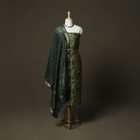 Natural dyed block print maheshwari silk vanaspati bagru