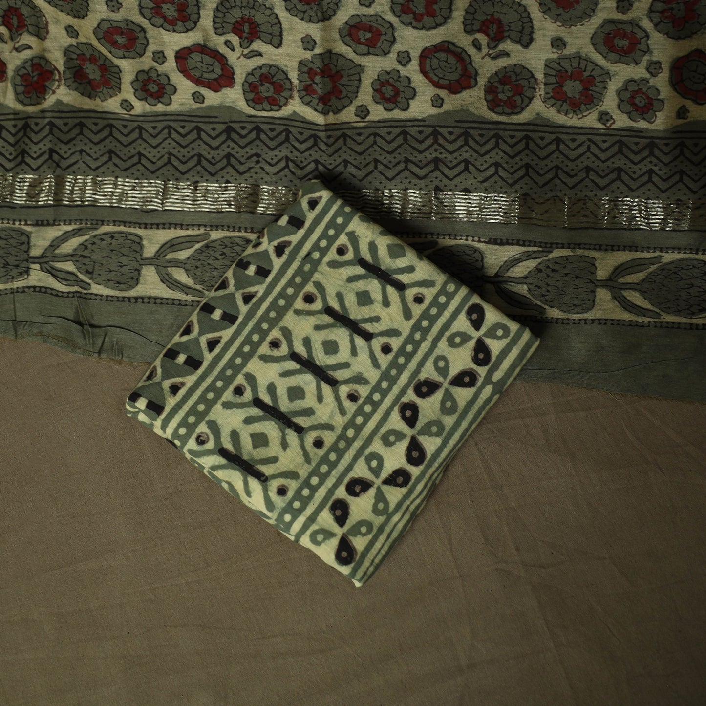 Natural dyed block print maheshwari silk vanaspati bagru