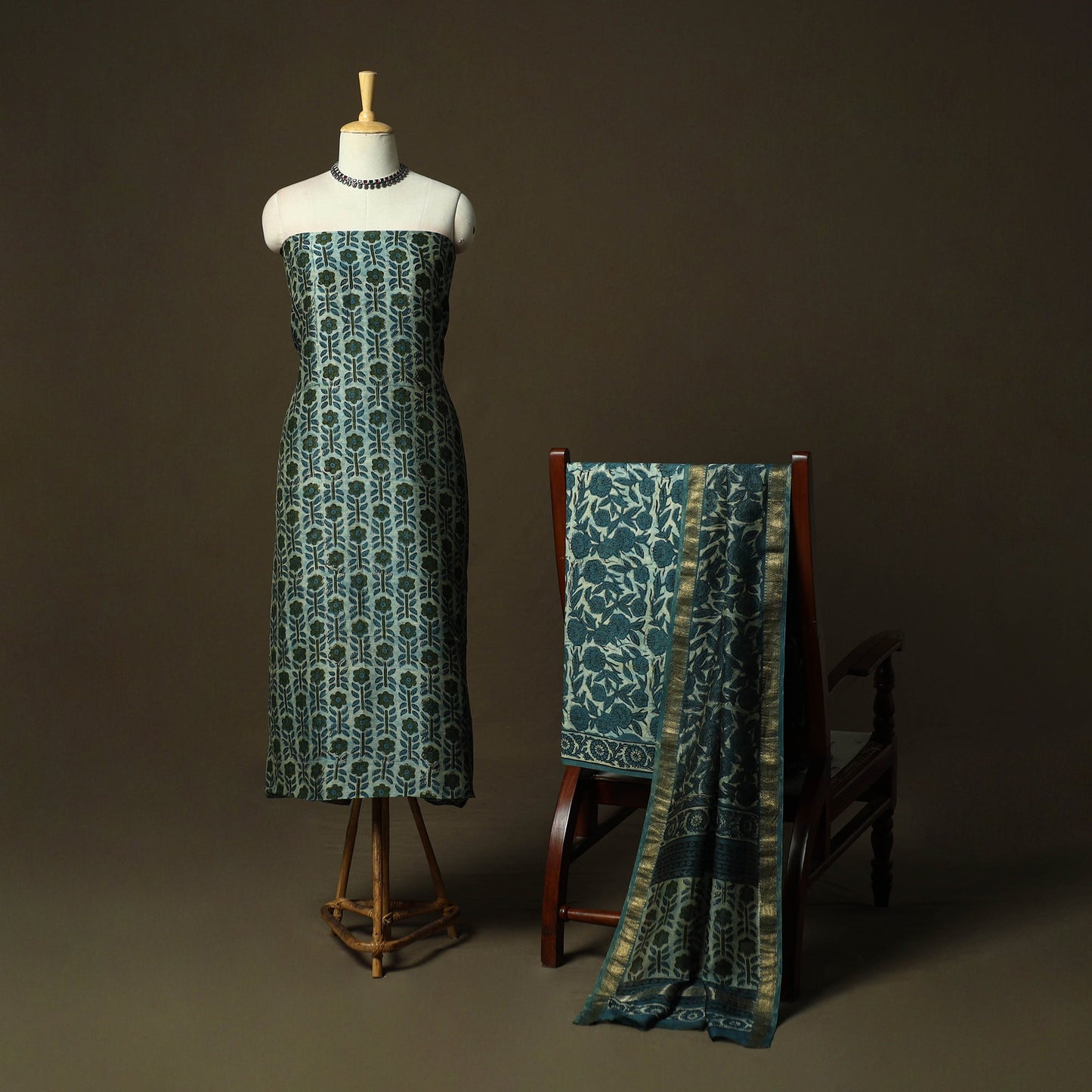 Natural dyed block print maheshwari silk vanaspati bagru