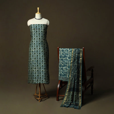 Natural dyed block print maheshwari silk vanaspati bagru