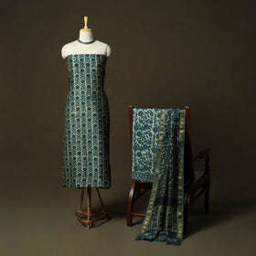 Natural dyed block print maheshwari silk vanaspati bagru