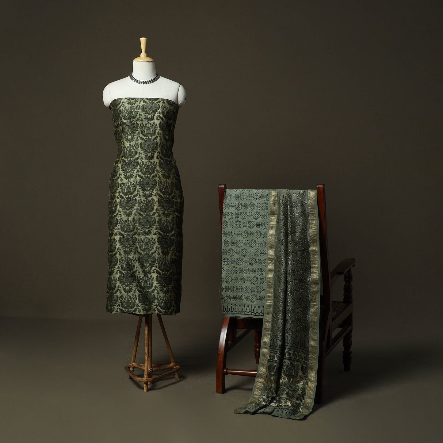Natural dyed block print maheshwari silk vanaspati bagru