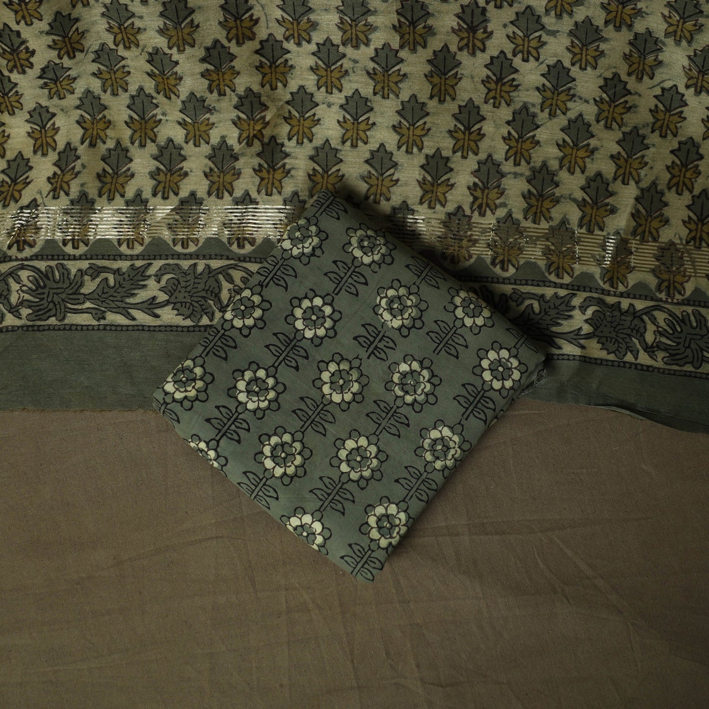 Natural dyed block print maheshwari silk vanaspati bagru