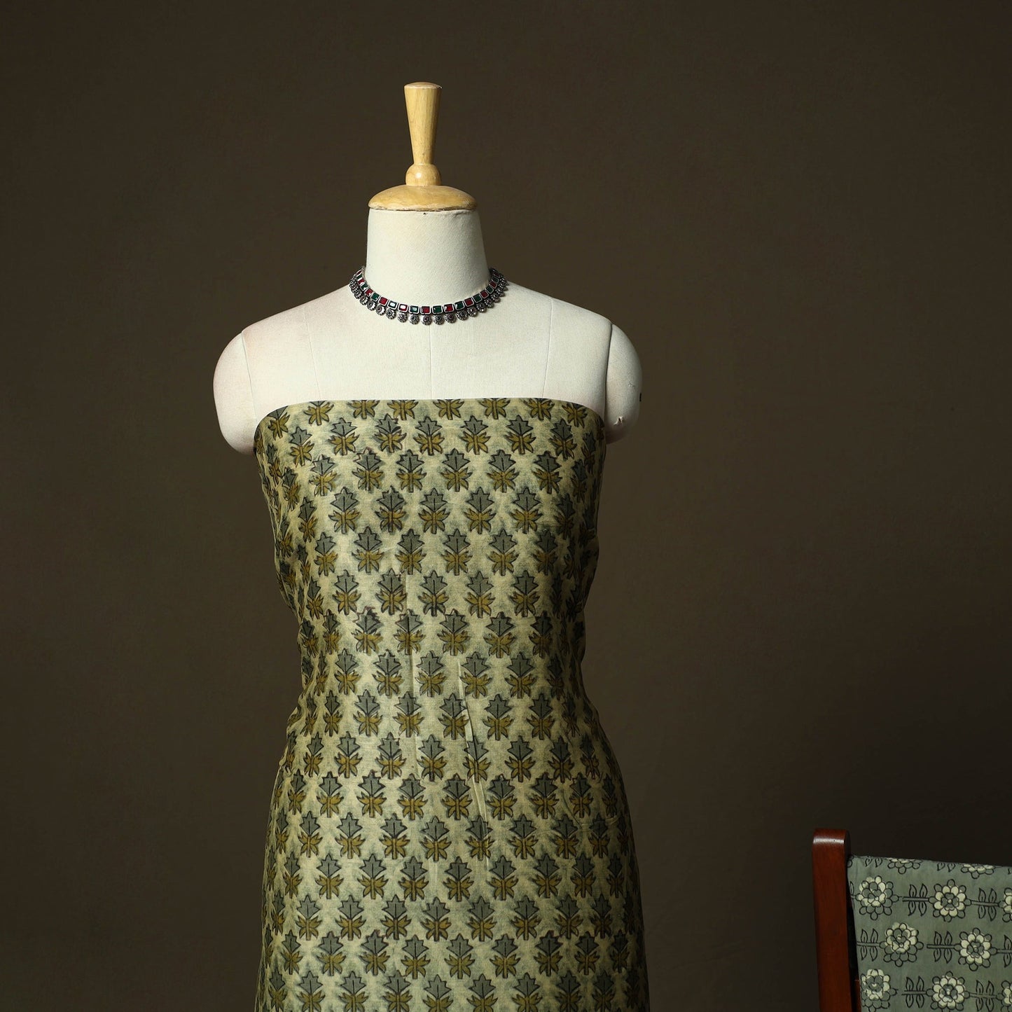 Natural dyed block print maheshwari silk vanaspati bagru