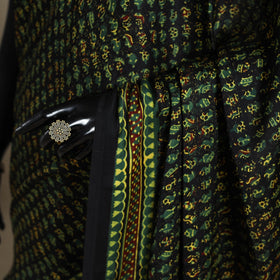 Green Natural Dyed Block Print Modal Silk Ajrakh Saree