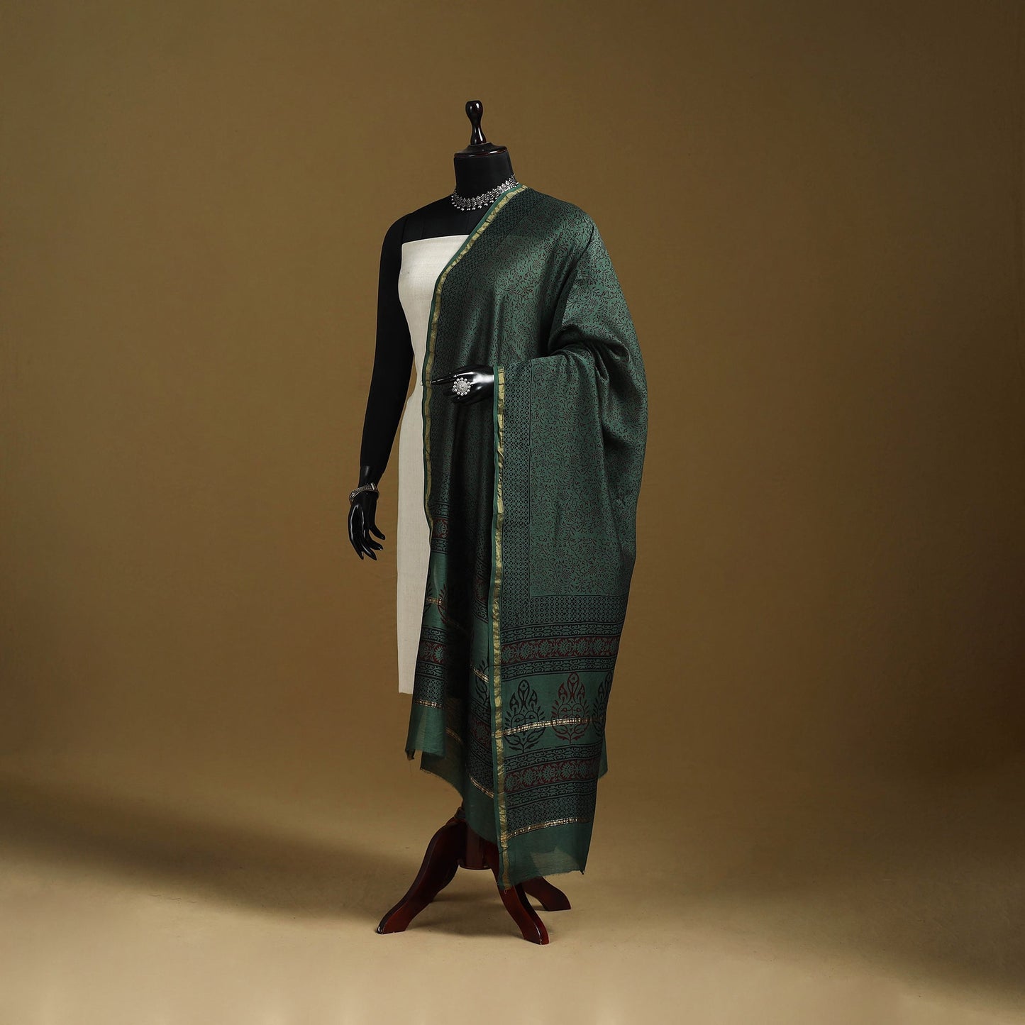 Green - natural dyed printed chanderi silk bagh dupatta 34