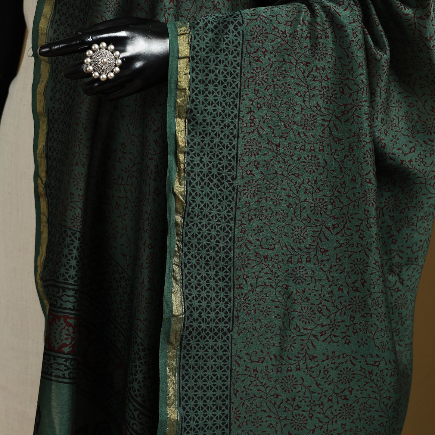 Green - natural dyed printed chanderi silk bagh dupatta 34