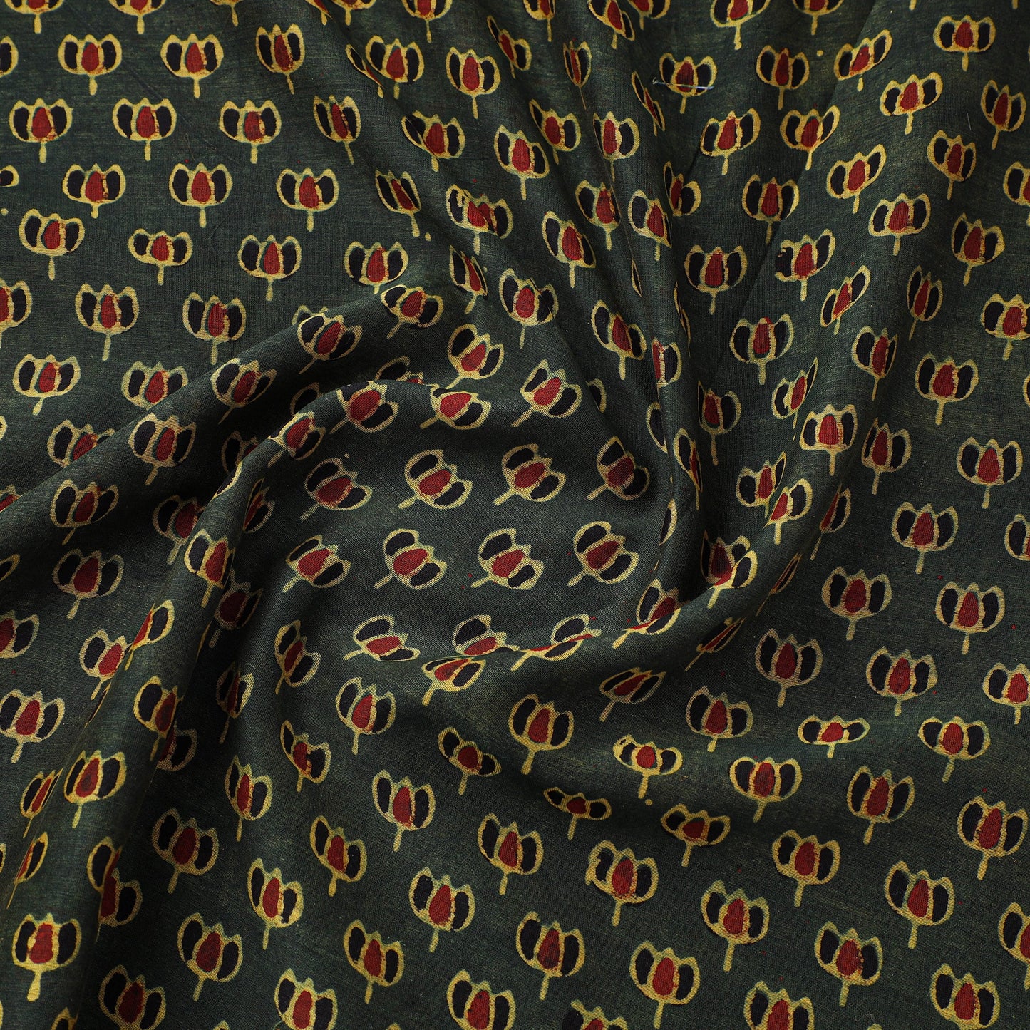 Green - natural dyed chanderi silk fabric 06 - handcrafted