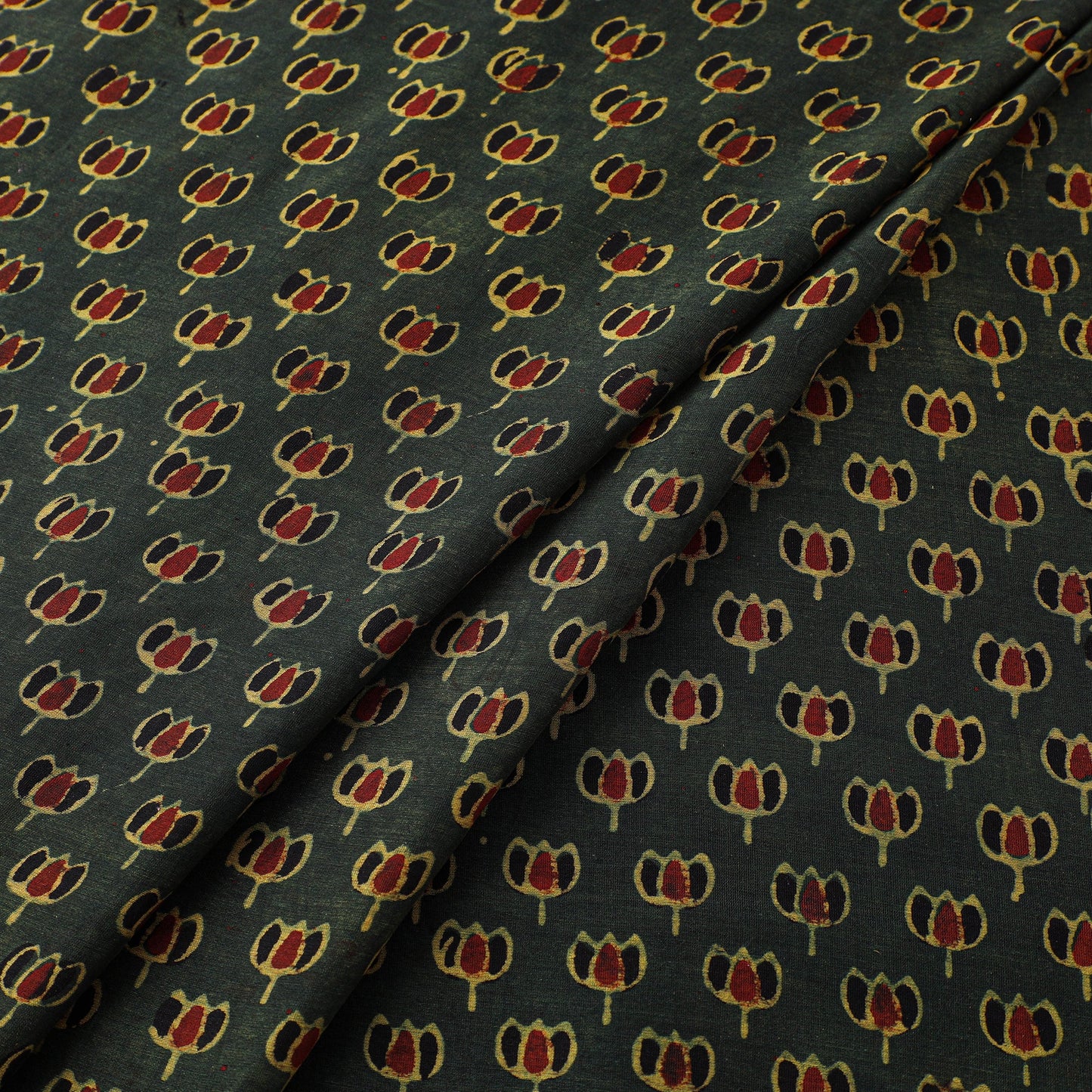 Green - natural dyed chanderi silk fabric 06 - handcrafted