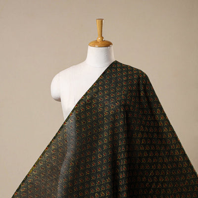 Green - natural dyed chanderi silk fabric 06 - handcrafted