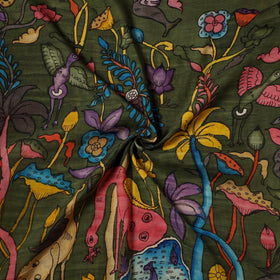 Green - natural dyed chanderi silk handpainted srikalahasti