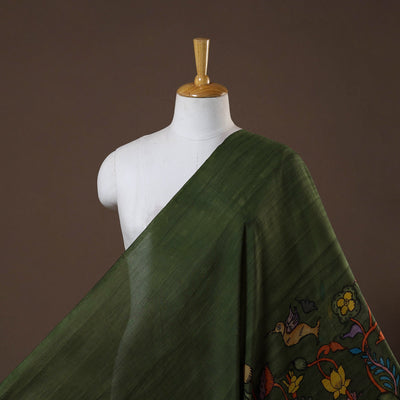 Green - natural dyed chanderi silk handpainted srikalahasti