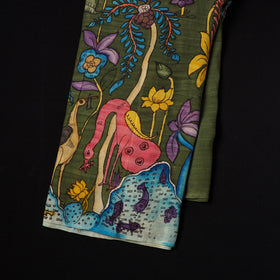 Green - natural dyed chanderi silk handpainted srikalahasti