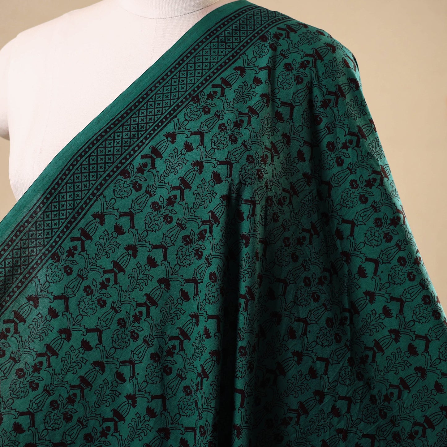 Green - natural dyed cotton bagh fabric 30 - handcrafted