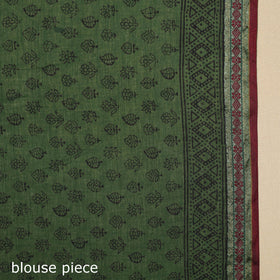 Green Block Print Natural Dyed Cotton Bagh Saree