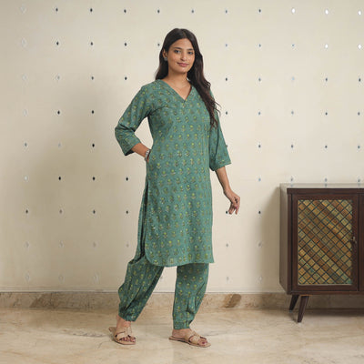 Green - natural dyed cotton bagru dabu co-ord set 01