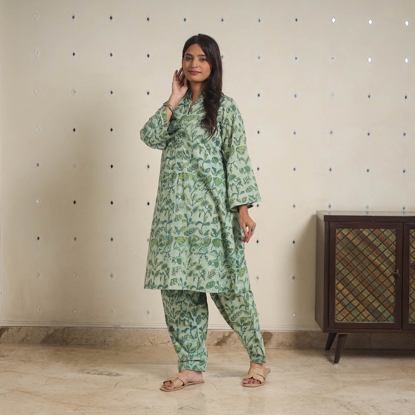 Green - natural dyed cotton bagru dabu co-ord set 09