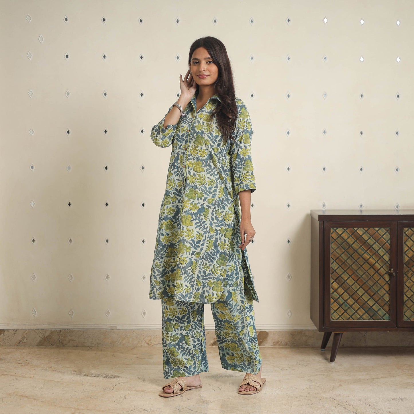 Green - natural dyed cotton bagru dabu co-ord set 14