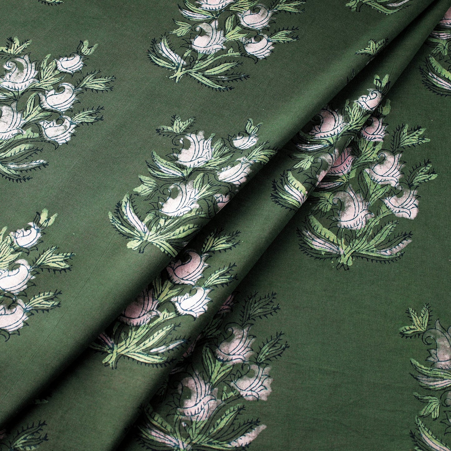 Green Natural Dyed Cotton Dabu Bagru Block Print fabric