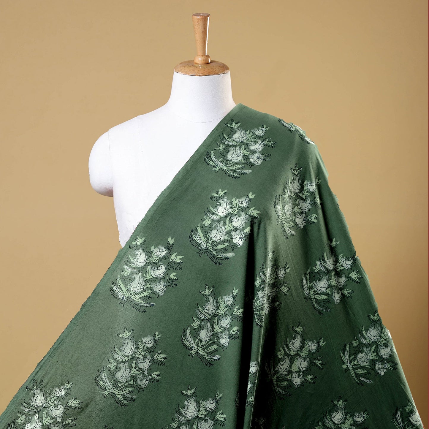 Green Natural Dyed Cotton Dabu Bagru Block Print fabric