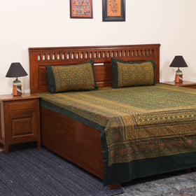 Green - natural dyed cotton double bed sheet set 10