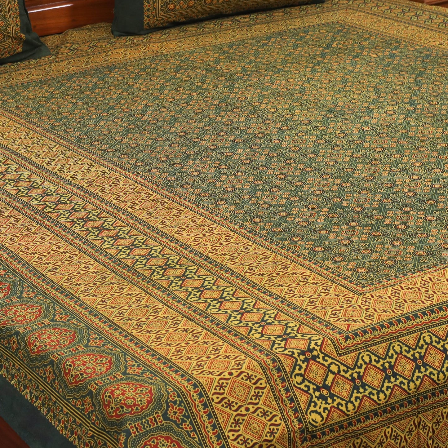 Green - natural dyed cotton double bed sheet set 10