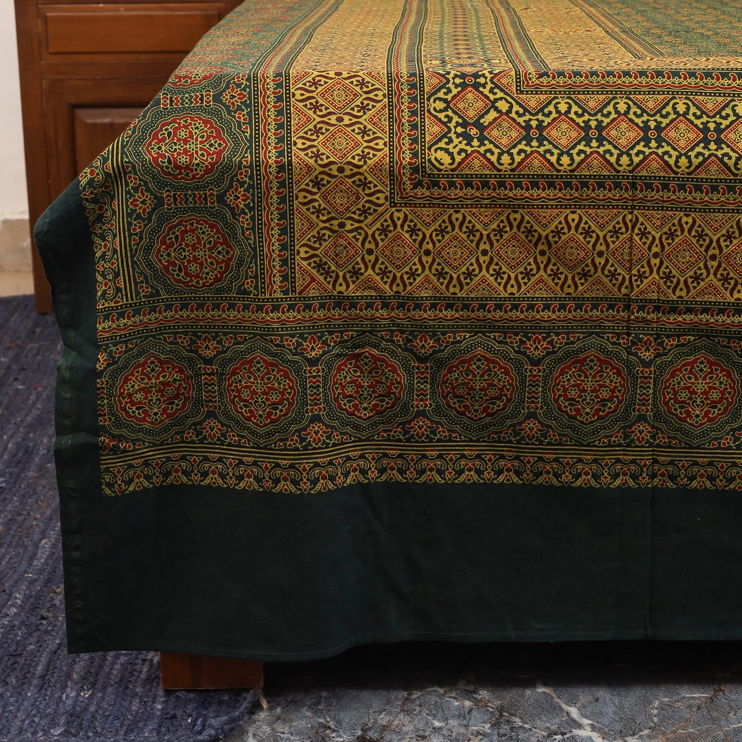 Green - natural dyed cotton double bed sheet set 10