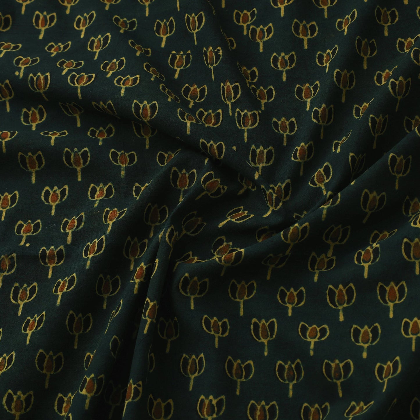 Green Natural Dyed Block Print Cotton Ajrakh Fabric