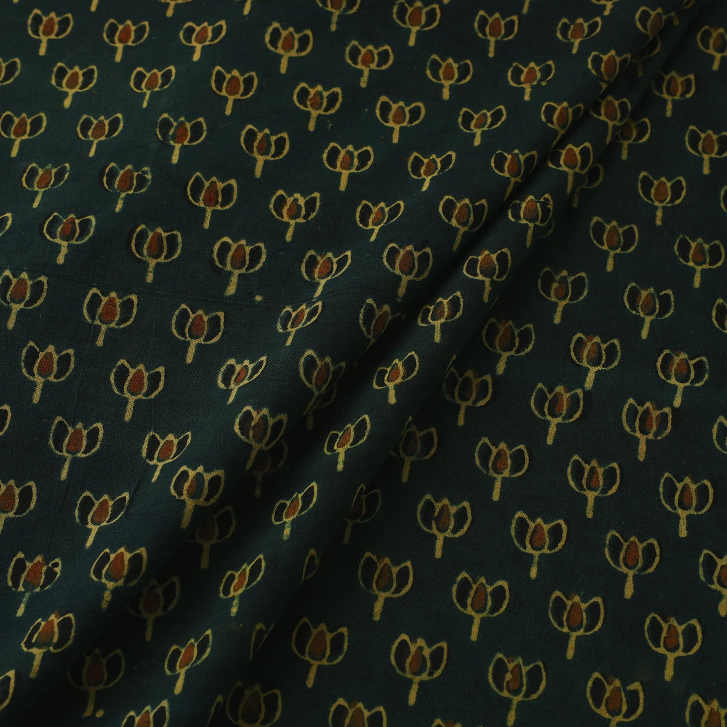 Green Natural Dyed Block Print Cotton Ajrakh Fabric