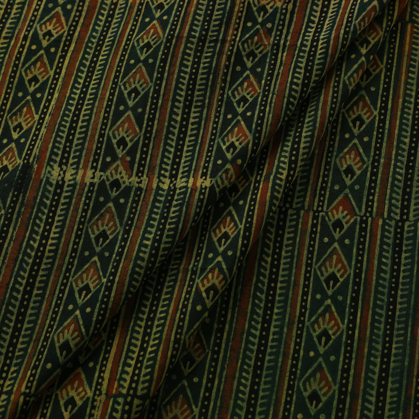 Green Natural Dyed Block Print Cotton Ajrakh Fabric