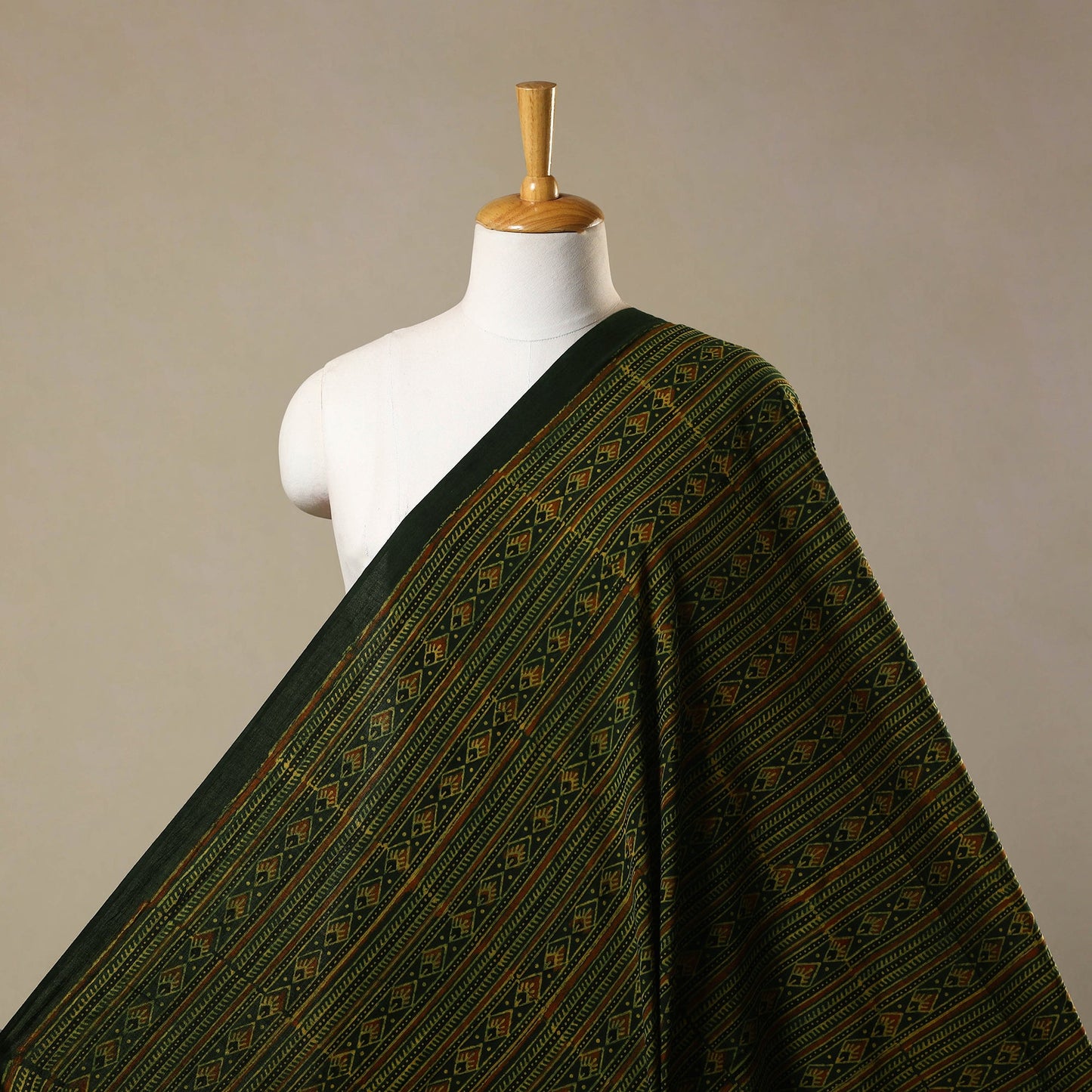 Green Natural Dyed Block Print Cotton Ajrakh Fabric