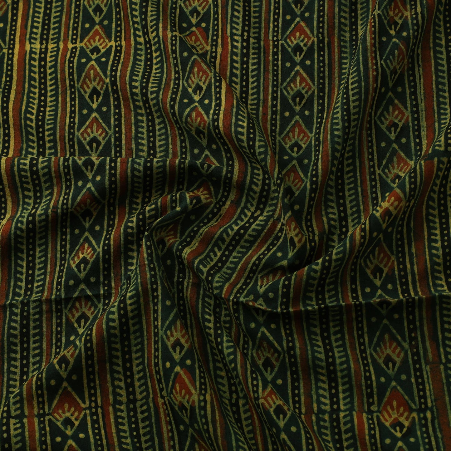 Green Natural Dyed Block Print Cotton Ajrakh Fabric