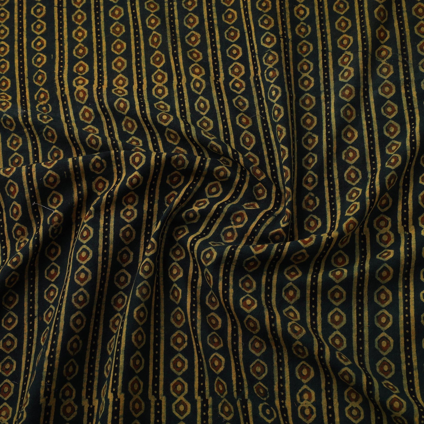 Green Natural Dyed Block Print Cotton Ajrakh Fabric