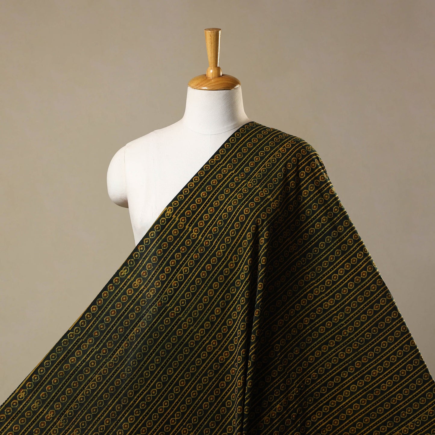 Green Natural Dyed Block Print Cotton Ajrakh Fabric