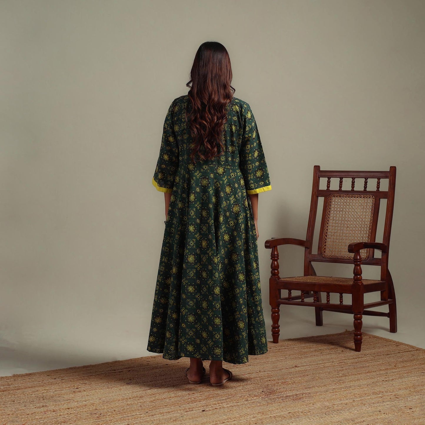 Natural dyed cotton flared dress 11 - handcrafted