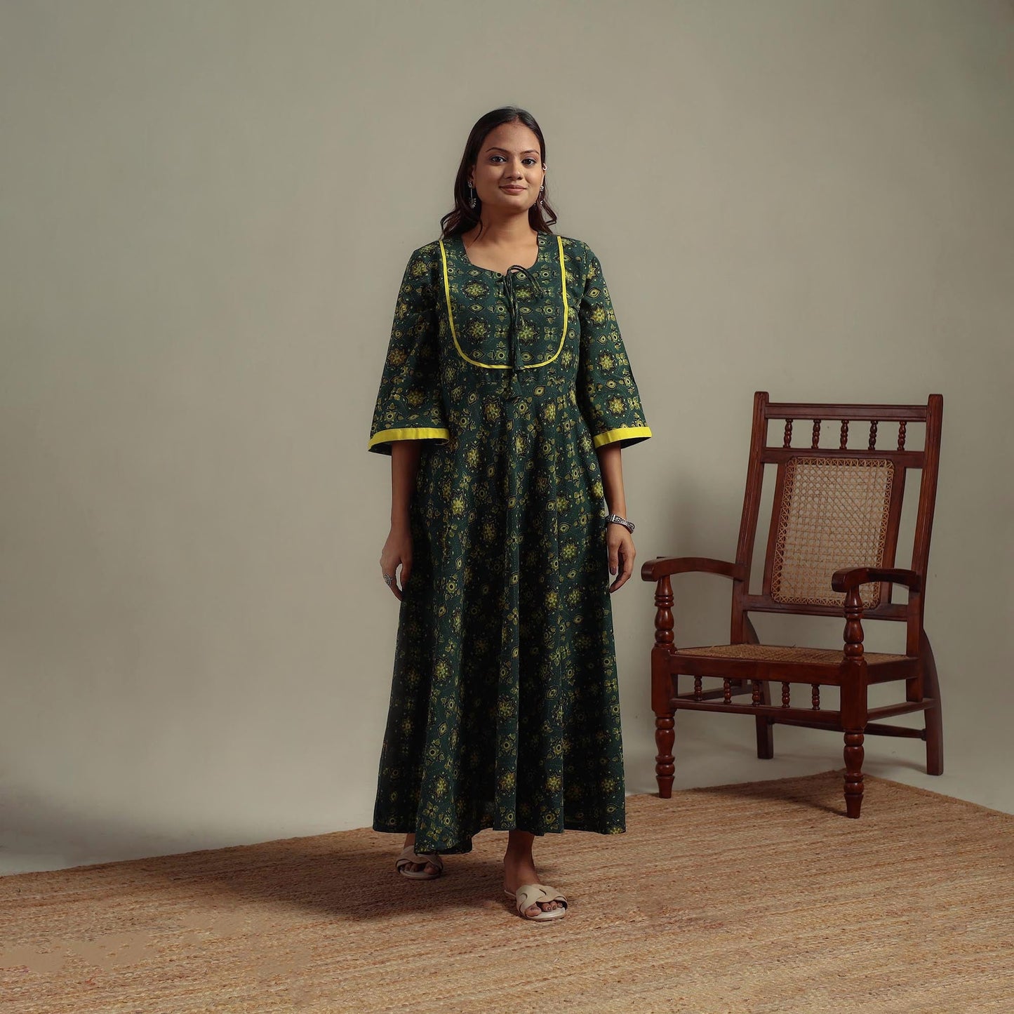 Natural dyed cotton flared dress 11 - handcrafted