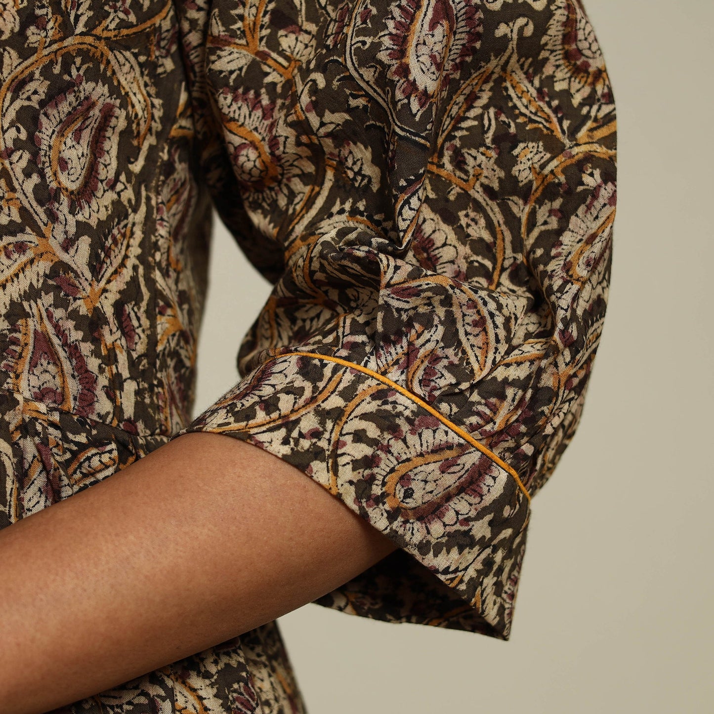 Green Block Print Natural Dyed Cotton Flared Kalamkari Dress